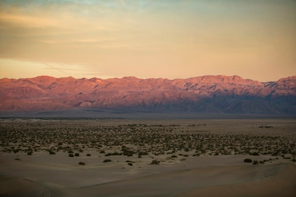 Sunset over desert mountains